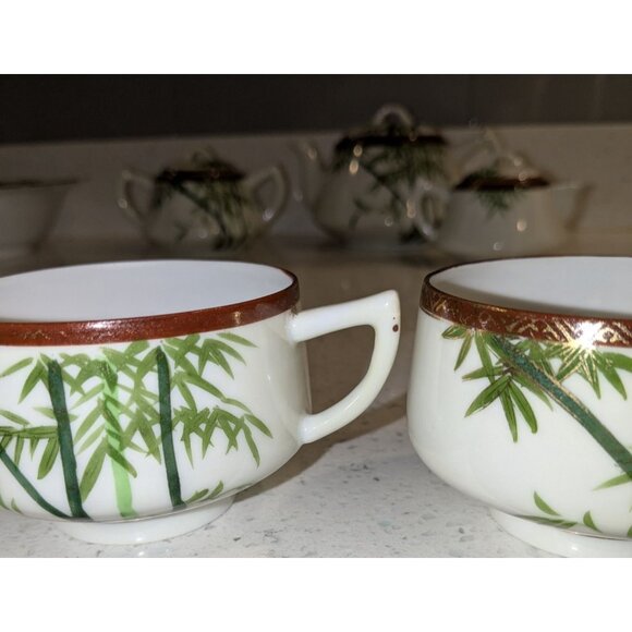 Kutani 3 teacups Bamboo Geisha Bone China Footed Japan - Picture 3 of 14